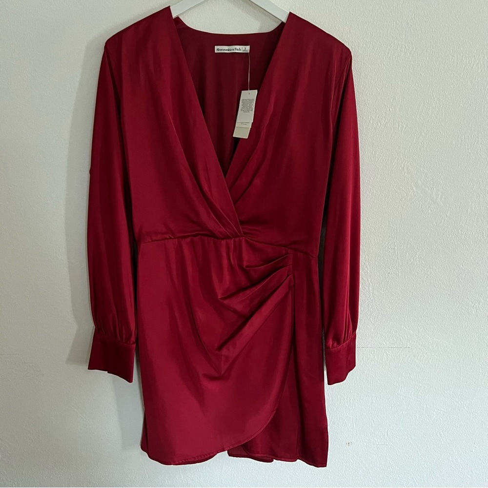 Abercrombie & Fitch Red Ruched Wrap Dress